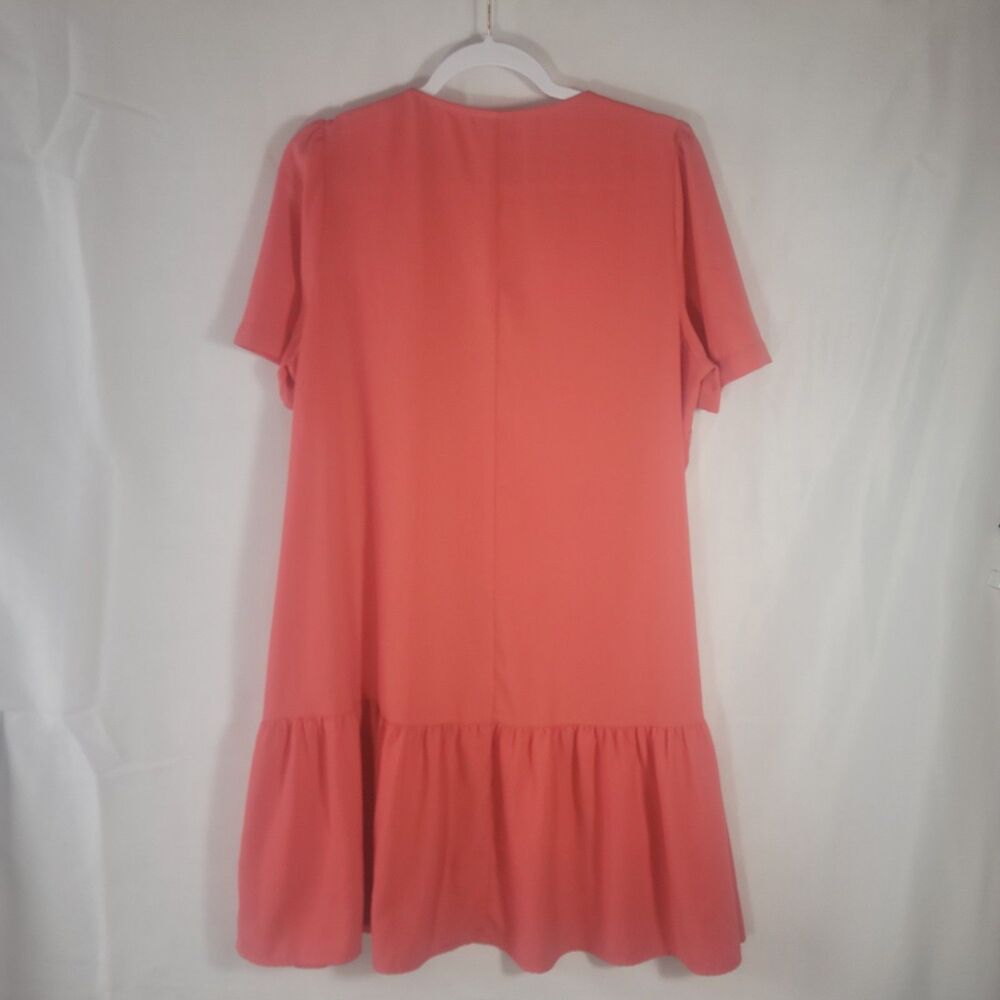A New Day Coral Pink VNeck Ruffle Hem Dress Short Sleeve Size L Shift Tunic Mini - Picture 8 of 8